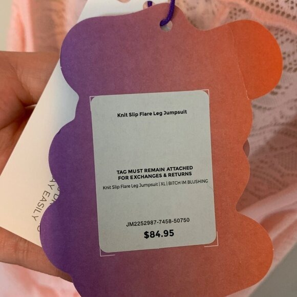 Yitty Lizzo Knit Slip Flare Leg Pink Blush Crochet Festival Jumpsuit Size XL - Picture 6 of 6